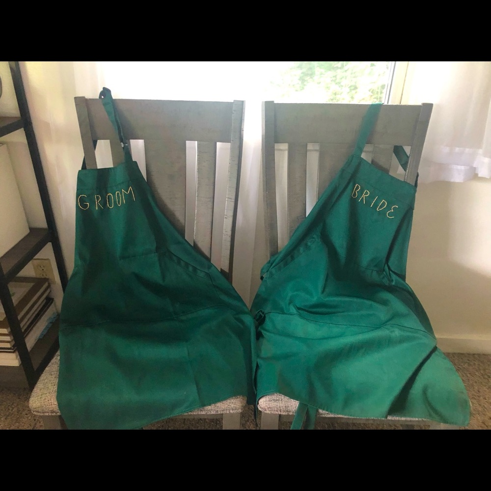 Bride + Groom Aprons! Hand Embroidered